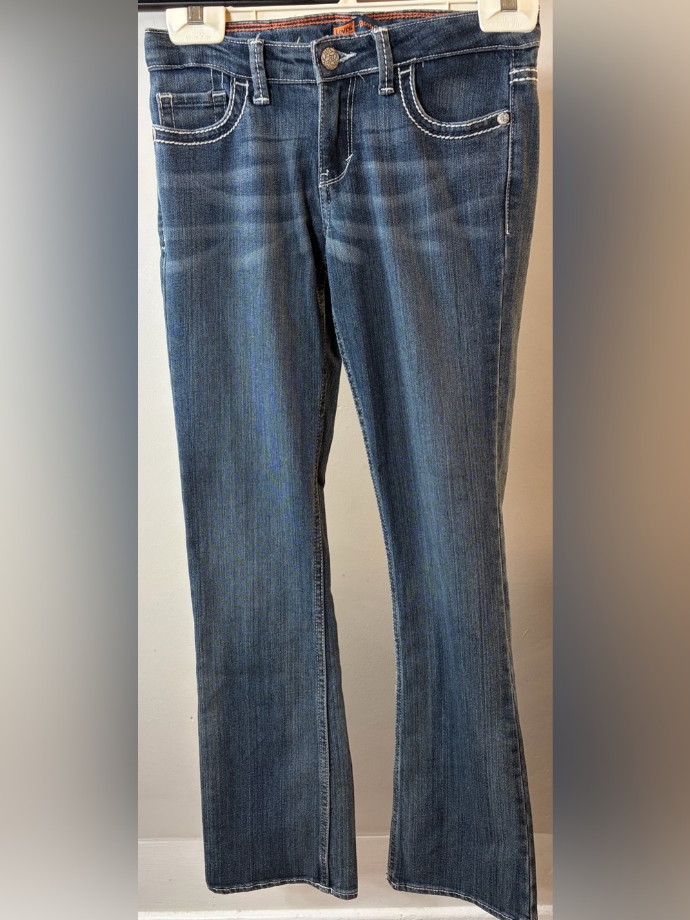 Levi's Girls 14 Slim Bootcut Jeans Dark Wash Contrast Stitch Big Stitch